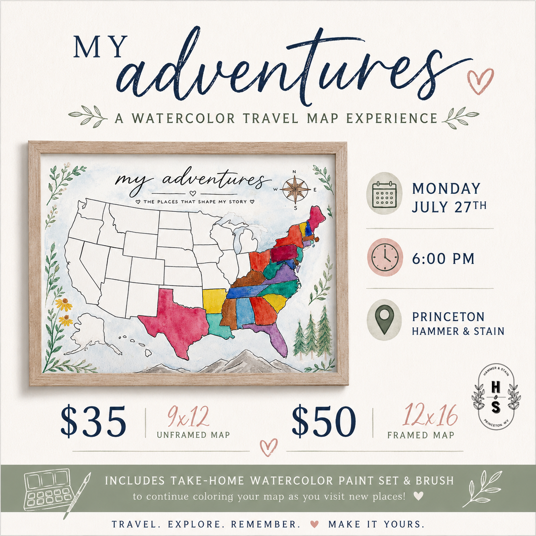 7/27/26 My Adventures: A Watercolor Travel Map Experience 6:00 PM