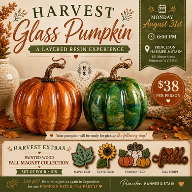 08/31/26 Harvest Glass Pumpkin: A Layered Resin Experience 6:00 PM