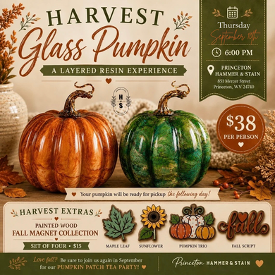 09/10/26 Harvest Glass Pumpkin: A Layered Resin Experience 6:00 PM