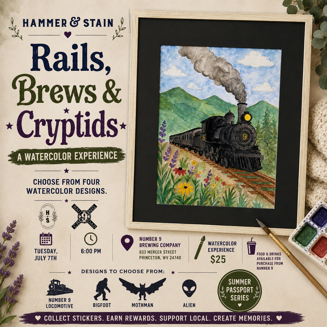7/07/26 Rails, Brews & Cryptids: A Watercolor Experience 6:00 PM